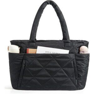 Tote Bag, Puffy Tote Bag with Zipper, Black